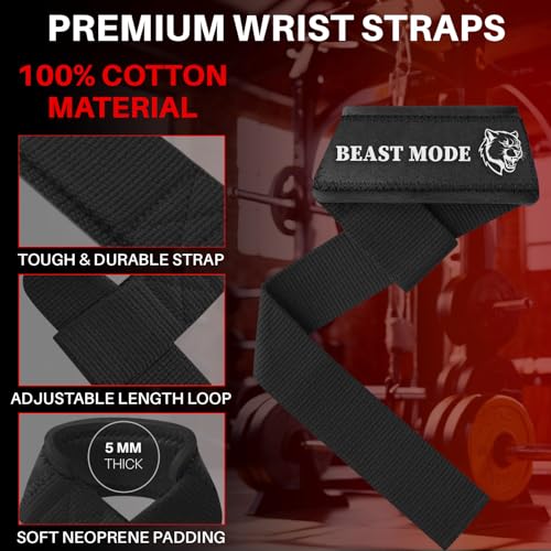 TECEUM Lifting Wrist Straps with Neoprene Padding Support – Beige – Beast Mode – Heavy Duty Wrist Workout Straps For Men and Women – Ideal for Powerlifting, Strength Training, Bodybuilding - Image 3