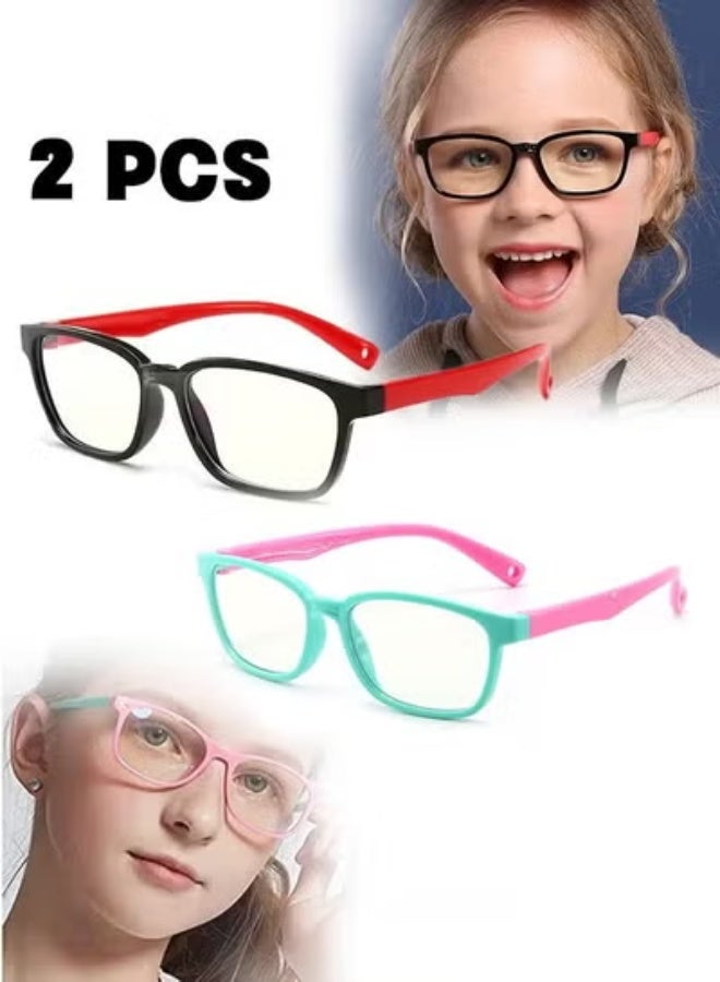 2PCS Blue Light Glasses for Kids Computer TV Phone Children Gaming Eyewear Silicone Flexible Eyeglasses for Boys Girls Age 2-8 Anti blue light and Headache - Image 1