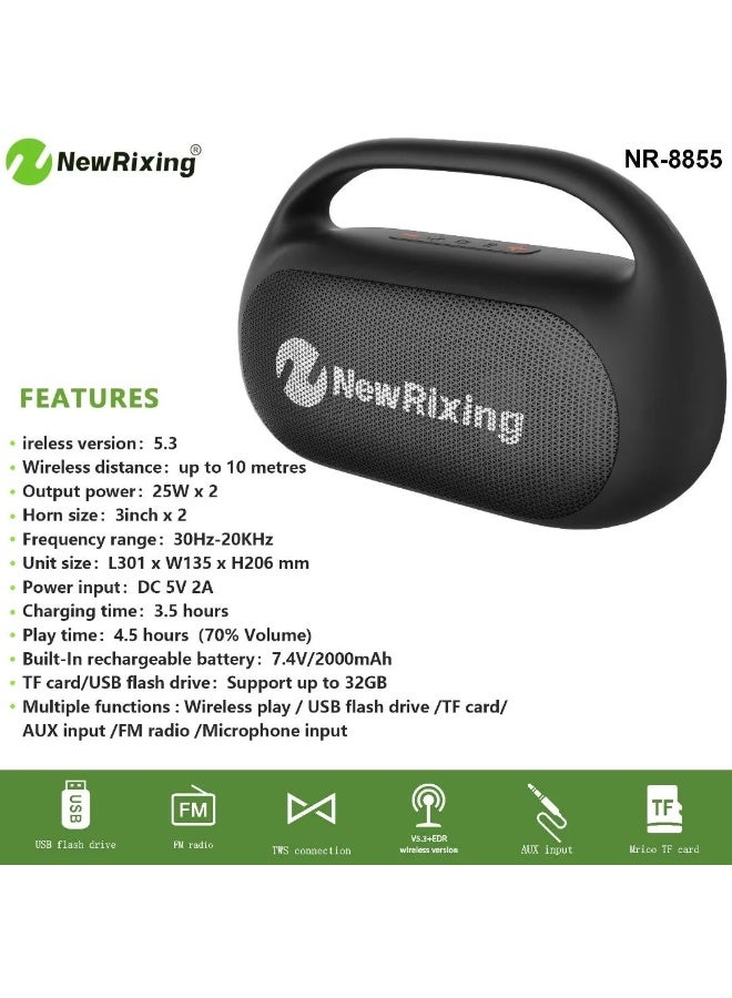 NewRixing New Arrival: Newrixing 3-inch Outdoor Party Speaker, 50W, Super Bass, Wireless Bluetooth Speaker - Image 5