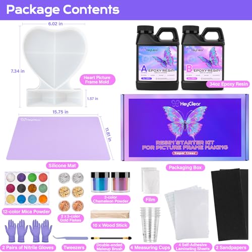 HeyClear Epoxy Resin Picture Frame Heart-Mold Kit, 34oz Clear and Hard Resina Complete Craft Accessories and Supplies Set for Casting Art, DIY Photo Gifts - Image 3