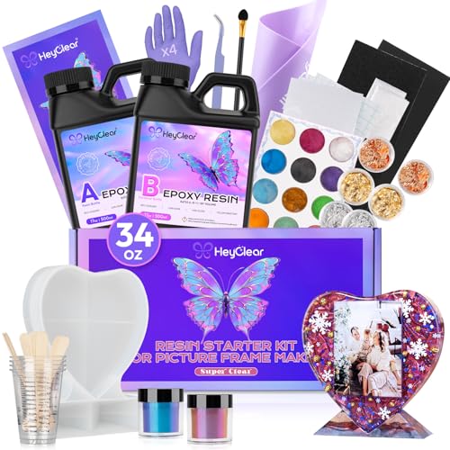 HeyClear Epoxy Resin Picture Frame Heart-Mold Kit, 34oz Clear and Hard Resina Complete Craft Accessories and Supplies Set for Casting Art, DIY Photo Gifts - Image 1