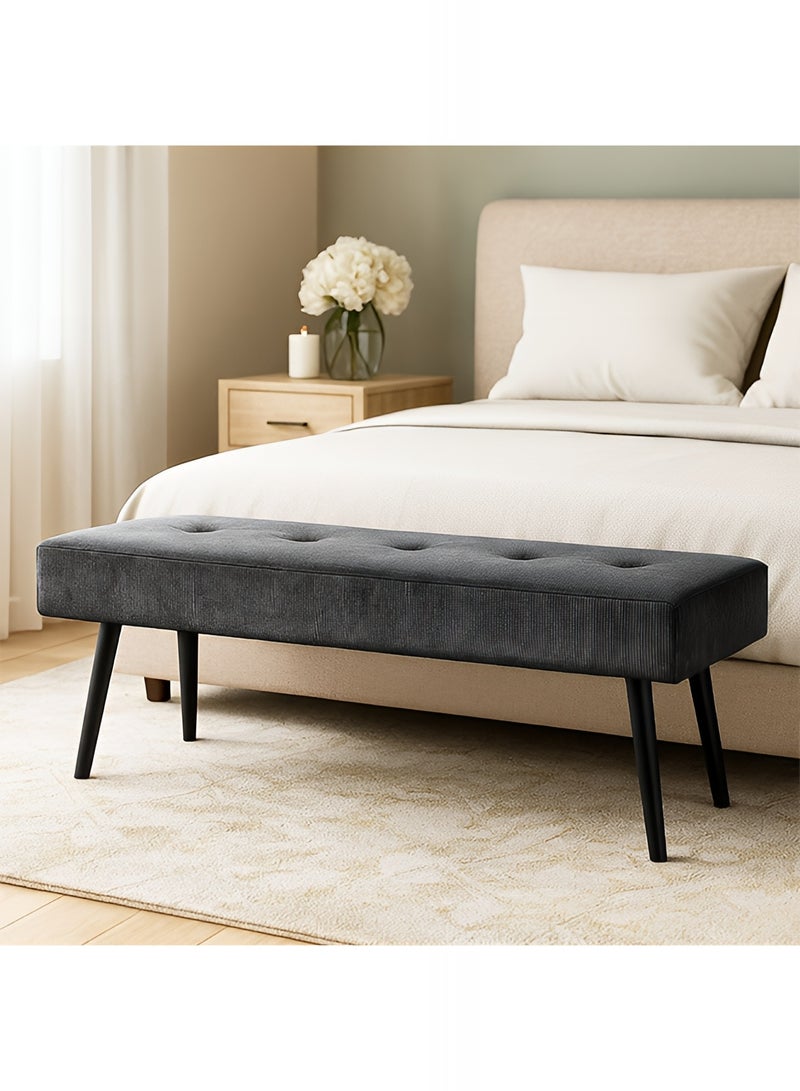 إي سمارت 120سم - مقعد عثماني بتصميم عصري مبطن من قماش مخملي مضلع - مقعد بنهاية السرير، مقعد تغيير الأحذية، مقعد لغرفة النوم والمعيشة ومدخل المنزل والردهة، رمادي - Image 3