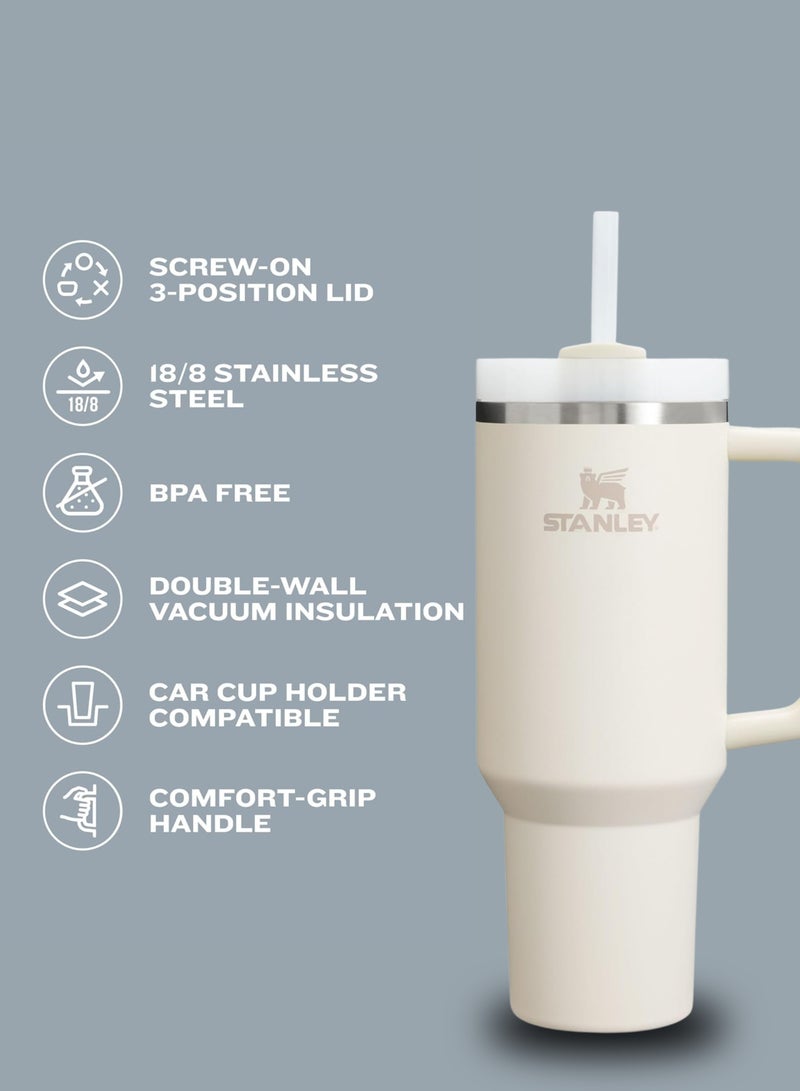 Stanley Quencher H2.0 FlowState Tumbler with Handle and Straw – 40 oz Stainless Steel Vacuum Insulated Cup, BPA-Free, 3-Position Lid, Cup Holder Friendly, for Water, Coffee, Smoothies & More – Cream 2.0 (32x15x10cm) - Image 5