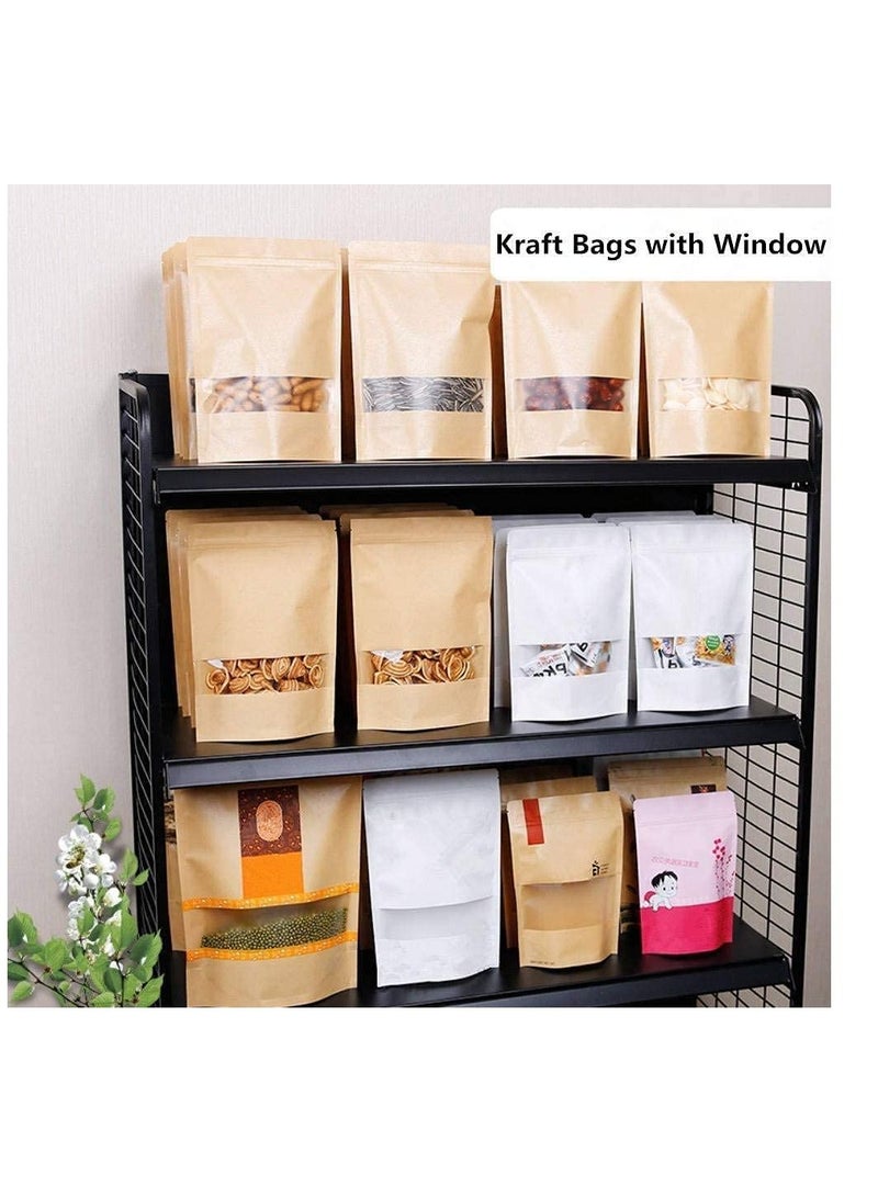Generic 50 Pcs Self Sealing Sealable Packaging Paper Bags 18*30cm Waterproof Transparent Window Brown Stand Up Zipper Pouches Can Reusable for Food Tea Coffee bags Beans Nuts Seeds Dried Fruits Pouch  - Image 4