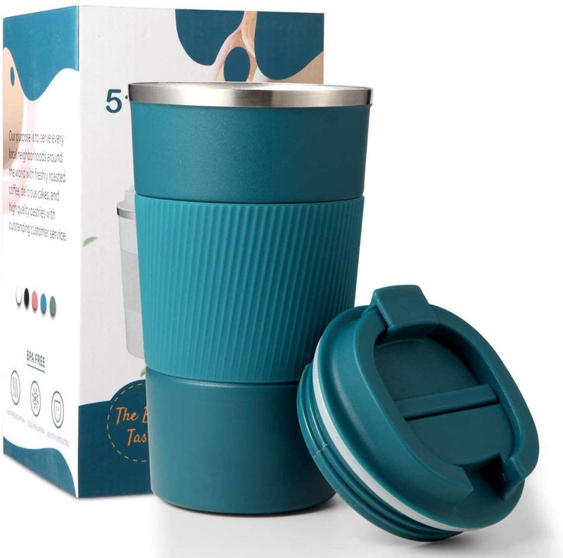 Wosta Insulated Travel Coffee Mug 2.0 | Double Wall Vacuum Stainless Steel Fat-Bottomed Coffee Cup Tumbler With Spill Proof Flip Lid For Hot And Ice Beverages (Blue Color, 510 Ml), 510 Milliliter - Image 1