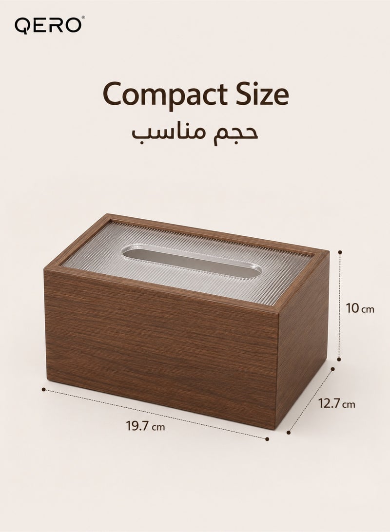 QERO Wood Grain Tissue Box Cover, Rectangular Decorative Tissue Holder with Ribbed Acrylic Top, Facial Tissue Dispenser for Living Room, Bedroom, Office Desk, Brown - Image 5