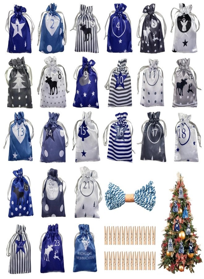 HIPIHOM Christmas Advent Calendar Bags, 24 Days Countdown Burlap Satin bags Hanging Advent Calendar Gift Favors for Xmas Decorations - Image 1