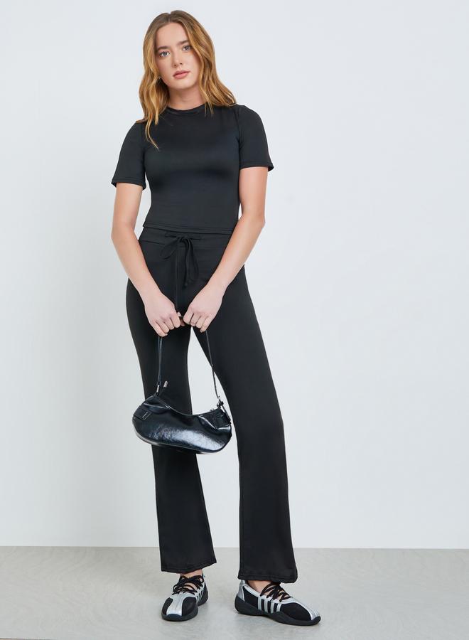 Take Two Black Solid Short Sleeve T-Shirt and Pants Co-Ords - Image 1