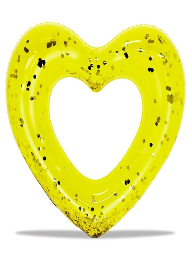 POZA Yellow Gold Inflatable Heart Pool Float - Sparkly Confetti-Filled Heart Shaped Pool Tube, Inflatable Lounger for Beach or Lake, Fun Swimming Float for Kids and Adults - 48 Inches - Image 1