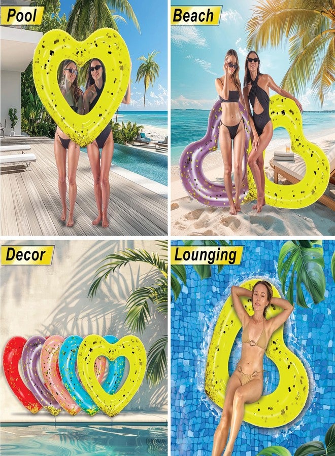 POZA Yellow Gold Inflatable Heart Pool Float - Sparkly Confetti-Filled Heart Shaped Pool Tube, Inflatable Lounger for Beach or Lake, Fun Swimming Float for Kids and Adults - 48 Inches - Image 4