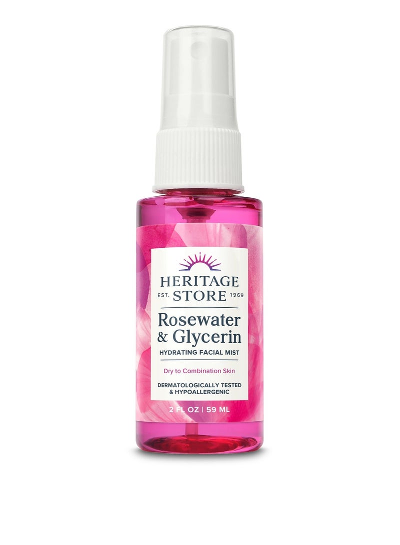 هيرتدج ستور هيريتج ستور بخاخ مرطب للوجه برائحة الورد والجلسرين - للعناية بالبشرة الجافة - بخاخ ماء الورد مع جليسيرين نباتي، مصنوع بدون اصباغ او كحول، لا يسبب الحساسية، نباتي، لم يختبر على الحيوانات، 2 اونصة - Image 1