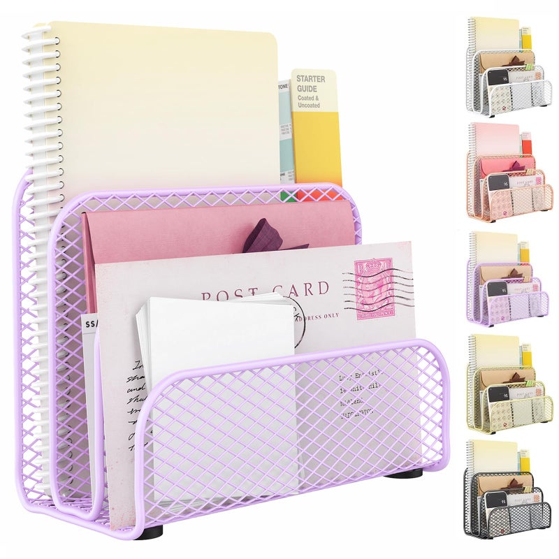gianotter Mail Organizer Countertop, Metal File Holder with 3-Slot, Purple Desk Accessories & Workspace Organizers (Purple) - Image 1