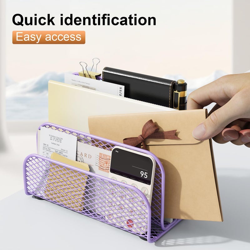 gianotter Mail Organizer Countertop, Metal File Holder with 3-Slot, Purple Desk Accessories & Workspace Organizers (Purple) - Image 3