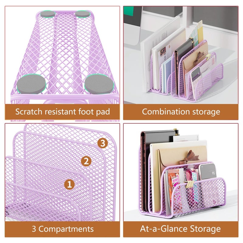 gianotter Mail Organizer Countertop, Metal File Holder with 3-Slot, Purple Desk Accessories & Workspace Organizers (Purple) - Image 4
