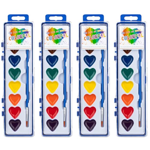 ARTLYMERS 4 Pack Water Color Paint Sets for Kids 8 Colors Heart Watercolor Paint Set with Paintbrush Washable Valentines Gifts Art Supplies for Preschool Classroom Party Favor Prizes Exchange - Image 1