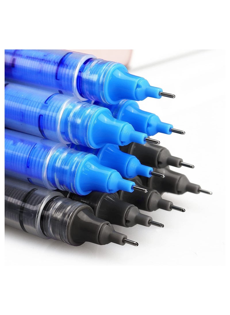 KASTWAVE Rolling Ball Pens, 8 Pieces Gel Pen 0.5 mm Full Needle Tube Straight Liquid Quick Dry Ballpoint Pen Student Hand Account Color Pen for School Students, Teachers and Staff (Black+Blue)  - Image 1