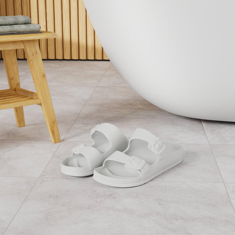 FUNKYMONKEY صنادل فاني موني للنساء، قابلة للتعديل بحزام مزدوج مع دعم للقوس، صنادل مسطحة غير قابلة للانزلاق من EVA لقضاء العطلات والارتداء اليومي (8 M US-نساء، أبيض) - Image 2