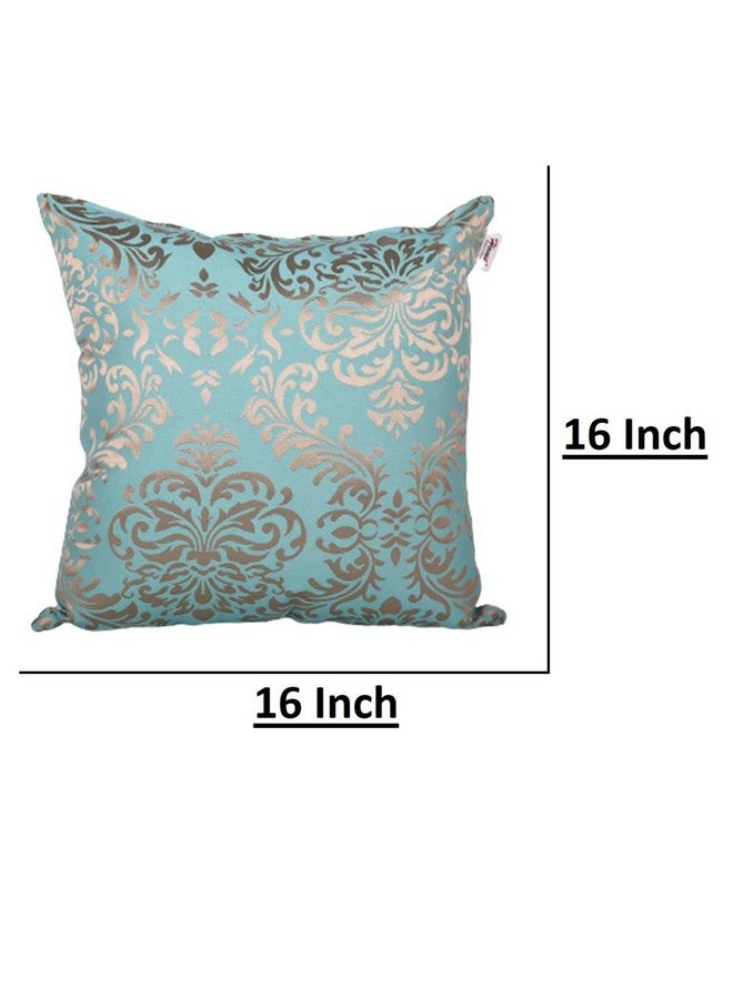 Home - The Best is for You Designer Self Design Cotton 275 TC Cushion Covers | Pack of 2 (Turquoise_Damask, 16X16 Inch) - Image 3