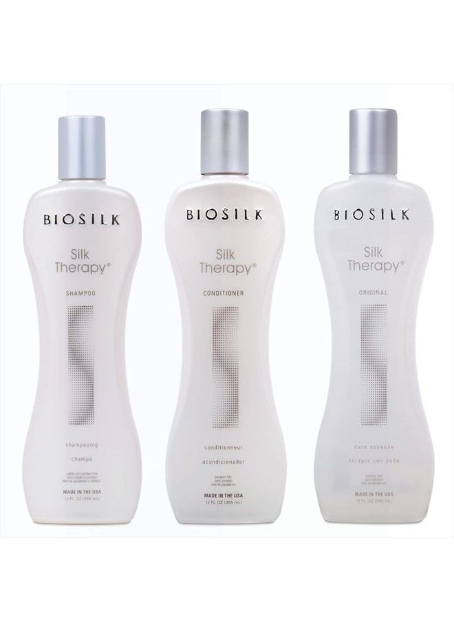 BIOSILK - مجموعة شامبو وبلسم ومصل من 3 قطع من Silk Therapy - Image 1