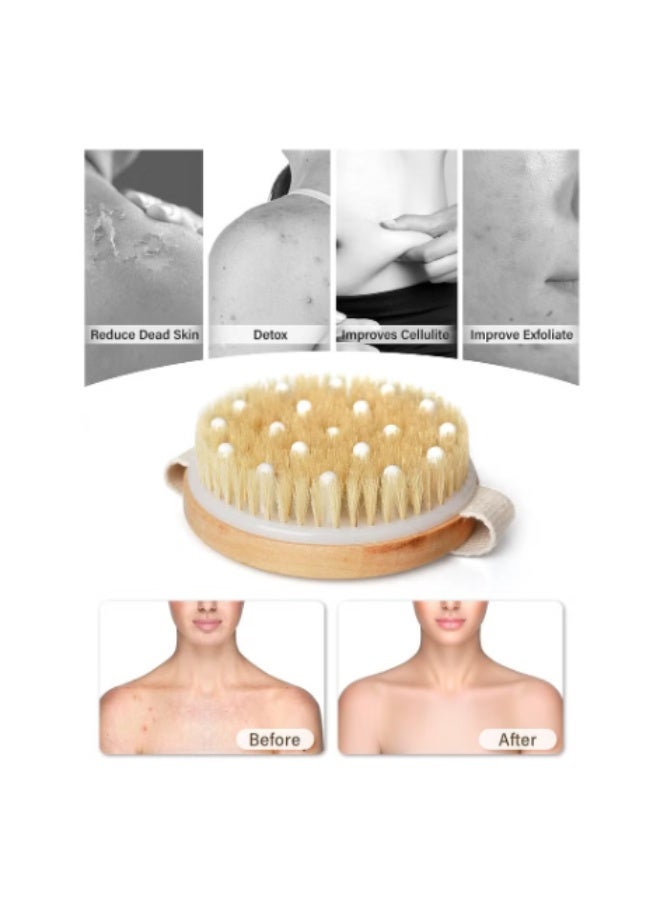 virenia Dry & Bath Body Brush – 11x11cm Round Bamboo Head – Reduce Cellulite – Dry Brush for Cellulite & Lymphatic Drainage – Exfoliating Brush with Soft Massage Nodules – Shower Brush & Body Scrubber - Image 5