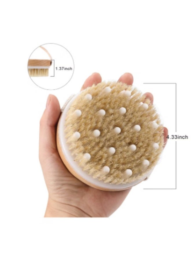 virenia Dry & Bath Body Brush – 11x11cm Round Bamboo Head – Reduce Cellulite – Dry Brush for Cellulite & Lymphatic Drainage – Exfoliating Brush with Soft Massage Nodules – Shower Brush & Body Scrubber - Image 4