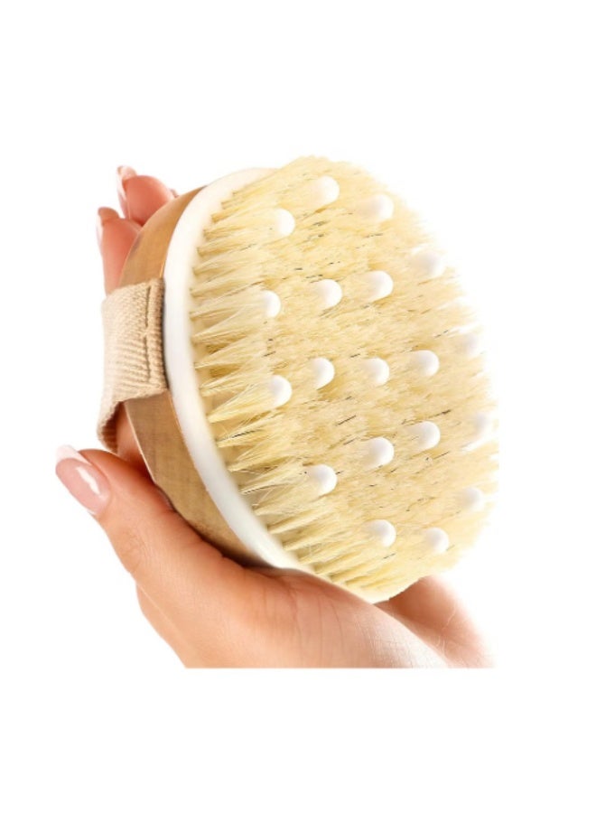 virenia Dry & Bath Body Brush – 11x11cm Round Bamboo Head – Reduce Cellulite – Dry Brush for Cellulite & Lymphatic Drainage – Exfoliating Brush with Soft Massage Nodules – Shower Brush & Body Scrubber - Image 2