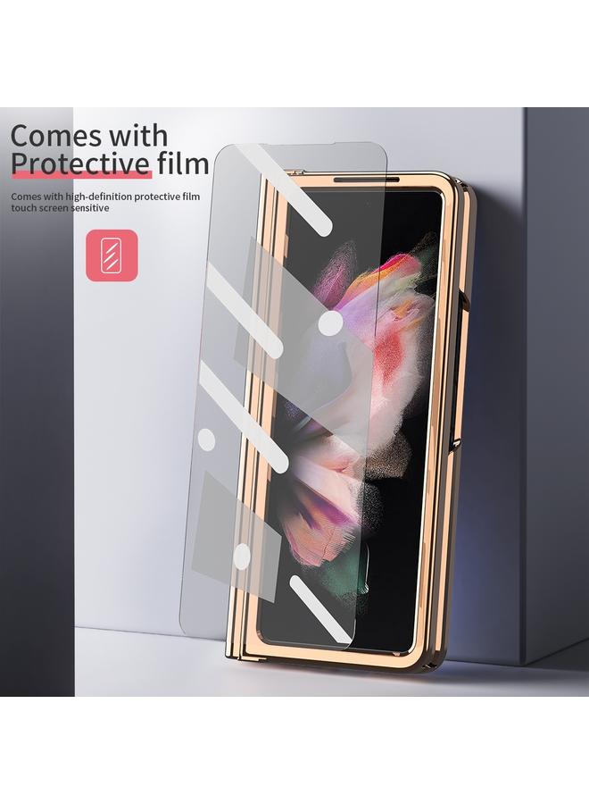 S-TOP Case For Samsung Galaxy Z Fold3 Litchi Texture Integrated Electroplating Hinge Flip Phone Case with Pen Slot - Image 3