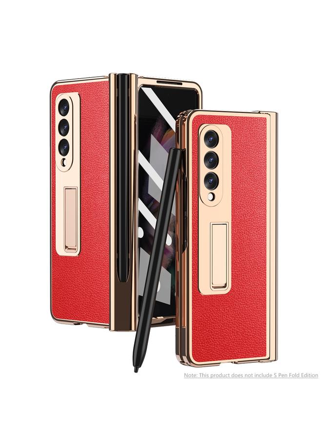 S-TOP Case For Samsung Galaxy Z Fold3 Litchi Texture Integrated Electroplating Hinge Flip Phone Case with Pen Slot - Image 1