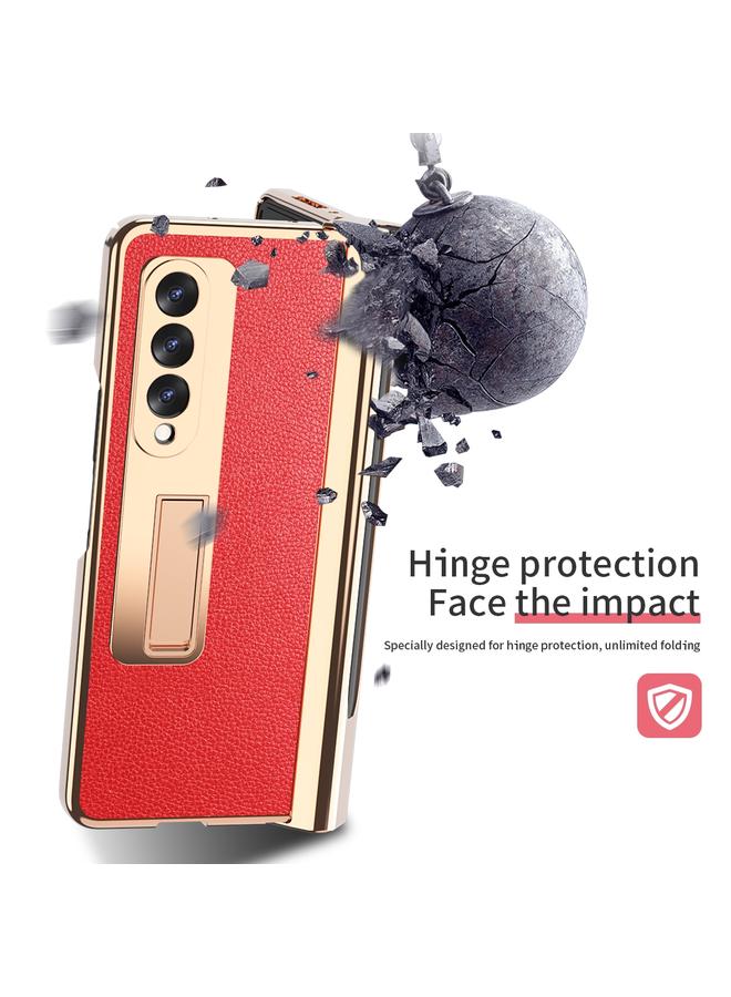 S-TOP Case For Samsung Galaxy Z Fold3 Litchi Texture Integrated Electroplating Hinge Flip Phone Case with Pen Slot - Image 4