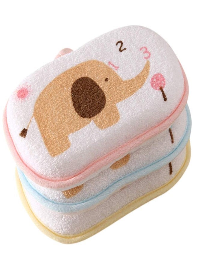 Lurrose 3PCS Baby Bath Sponge Cartoon Elephant Soft Cotton Scrubber Bath Brush Rubbing Towel for Toddler Infant (Mixed Color) - Image 1