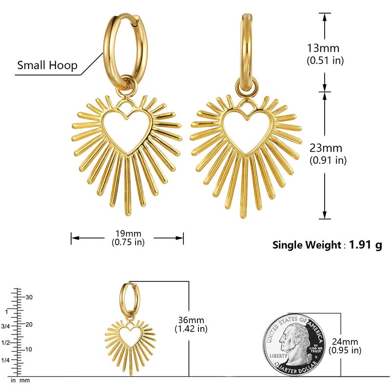 BUEMMR Heart Earrings For Women, Gold Heart Dangle Earrings for Women Trendy, Thick 14K Gold Plated Drop Earrings, Sparkling Dainty Earring For Women - Image 2