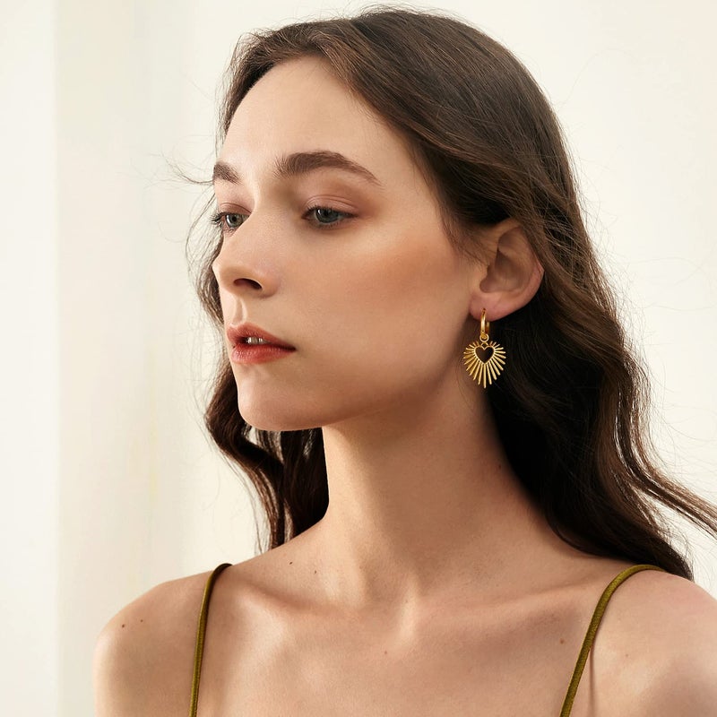 BUEMMR Heart Earrings For Women, Gold Heart Dangle Earrings for Women Trendy, Thick 14K Gold Plated Drop Earrings, Sparkling Dainty Earring For Women - Image 4
