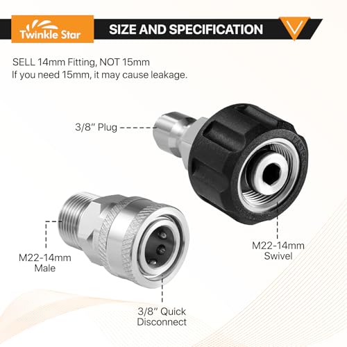 Twinkle Star Pressure Washer Adapter Set, Stainless Steel Quick Disconnect Kit, M22 14 mm Quick Connect Swivel to 3/8'' Quick Connect Fittings, 3/4" to Quick Release 8 Sets - Image 2