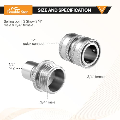 Twinkle Star Pressure Washer Adapter Set, Stainless Steel Quick Disconnect Kit, M22 14 mm Quick Connect Swivel to 3/8'' Quick Connect Fittings, 3/4" to Quick Release 8 Sets - Image 3
