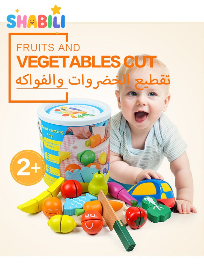 شبيلي ألعاب قطع الطعام للأطفال - مجموعة ألعاب خشبية لقطع الخضار والفواكه، خالية من BPA وآمنة، ألعاب تعليمية للمطبخ للعب التظاهر، مثالية للأطفال من 2 سنوات فما فوق، مثالية للهدايا العائلية وهدية عيد الميلاد والتعلم. - Image 1