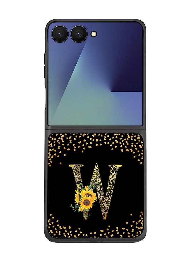 Stylizedd For Samsung Galaxy Z Flip7 Case,Slim fit Camera Protection, Shockproof Thin Phone cover  - Custom Floral Monogram - W ( Black )