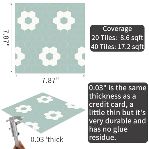 MORCART 20 Pack Peel and Stick Floor Tile, 7.87" x 7.87" Vinyl Flooring Waterproof, DIY Flooring for Bathroom, Kitchen, Fireplace, Pet House, Stairs, Bedrooms, Wall Blue White - Image 2