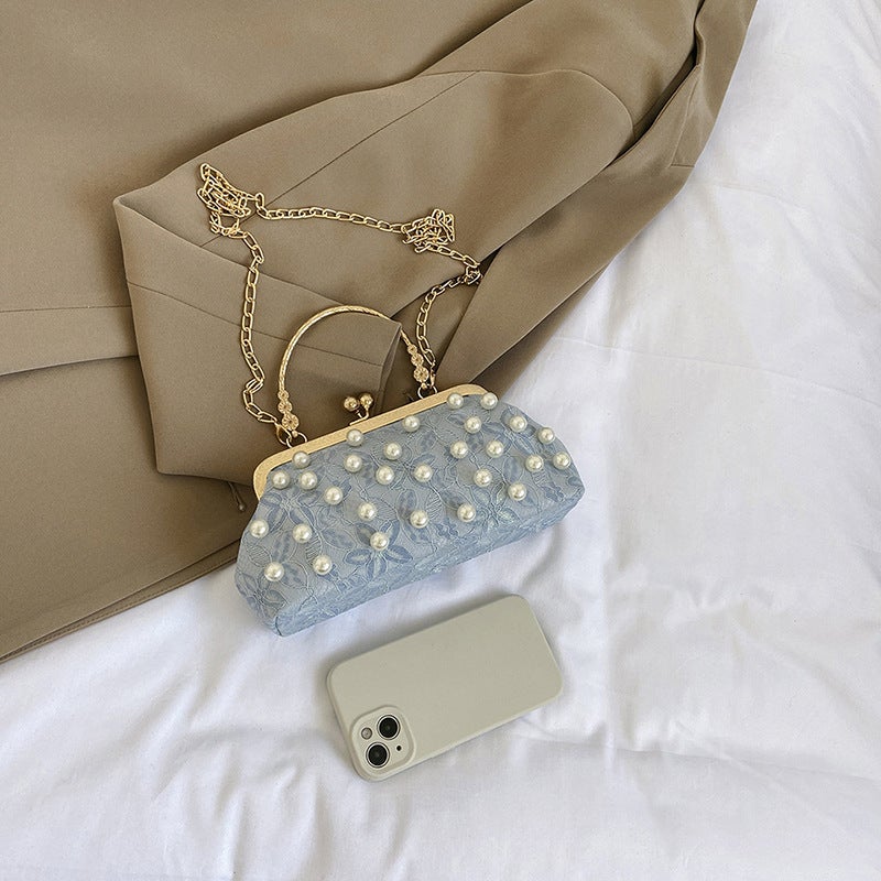 New Style Shoulder Bag Fashionable Textured Western Style Small Chanel Style Handmade Pearl Chain Crossbody Bag Korean Style Portable Evening Bag - Image 3