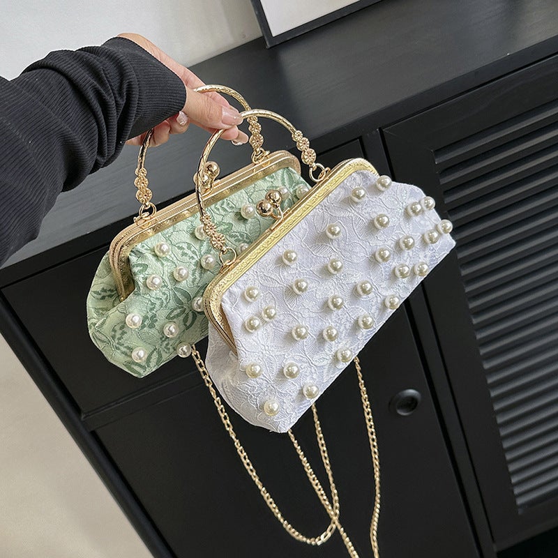 New Style Shoulder Bag Fashionable Textured Western Style Small Chanel Style Handmade Pearl Chain Crossbody Bag Korean Style Portable Evening Bag - Image 5