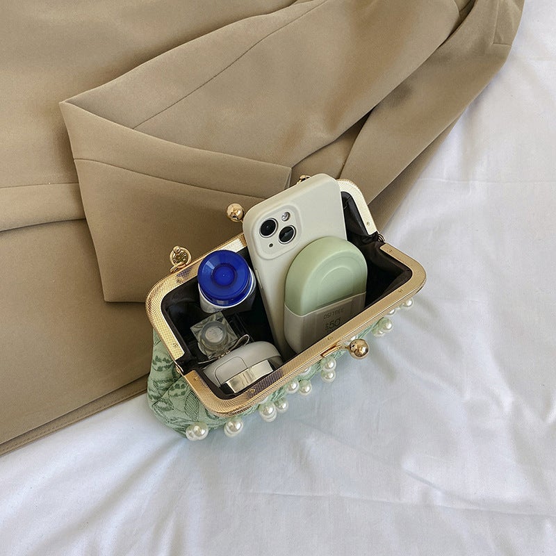 New Style Shoulder Bag Fashionable Textured Western Style Small Chanel Style Handmade Pearl Chain Crossbody Bag Korean Style Portable Evening Bag - Image 4