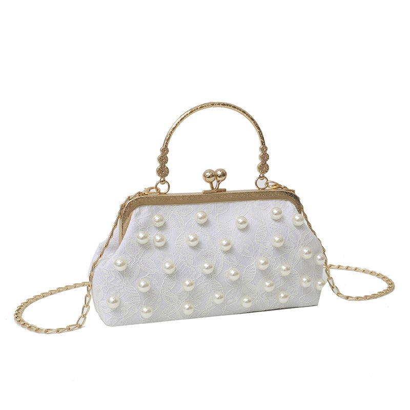 New Style Shoulder Bag Fashionable Textured Western Style Small Chanel Style Handmade Pearl Chain Crossbody Bag Korean Style Portable Evening Bag - Image 1