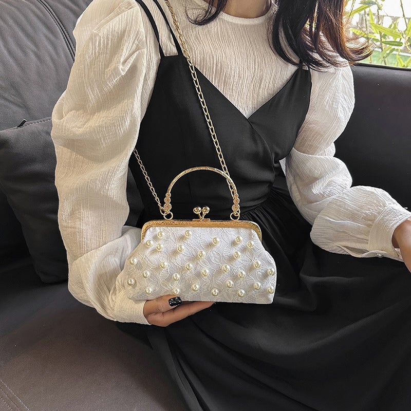 New Style Shoulder Bag Fashionable Textured Western Style Small Chanel Style Handmade Pearl Chain Crossbody Bag Korean Style Portable Evening Bag - Image 2