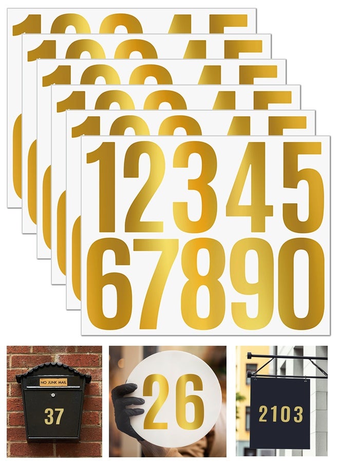 60 أرقام ، حزمة رقم صندوق البريد اللاصق العاكس ، 0-9 ملصقات رقم مقاوم للماء للعلامات ، الباب ، السيارات ، الشاحنات ، المنزل ، الأعمال ، رقم العنوان (الذهب) - Image 1