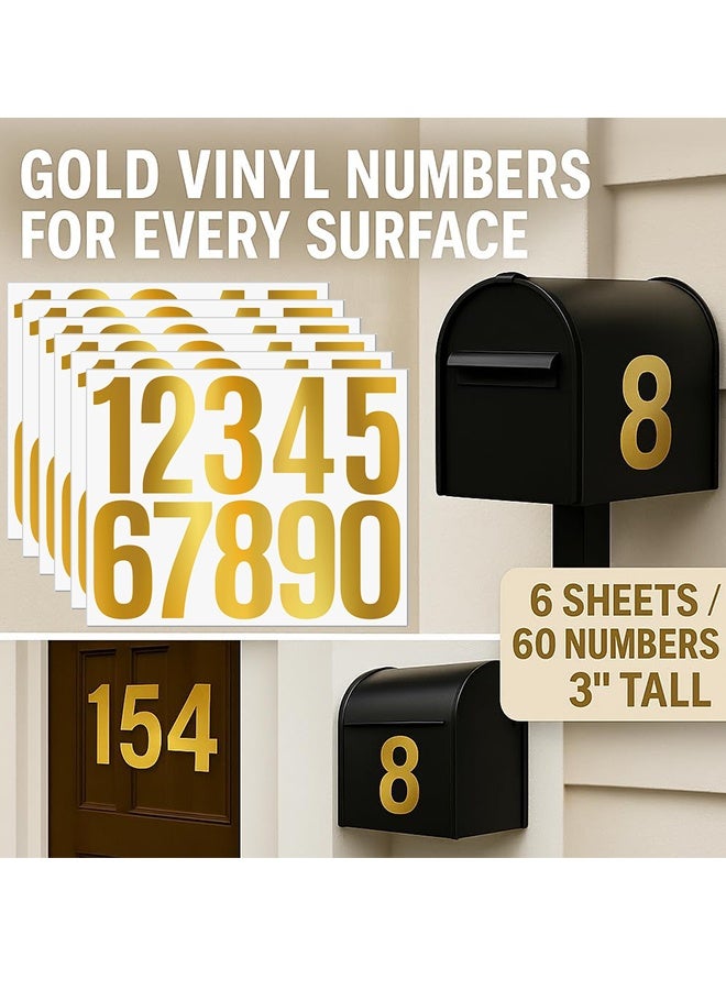 60 أرقام ، حزمة رقم صندوق البريد اللاصق العاكس ، 0-9 ملصقات رقم مقاوم للماء للعلامات ، الباب ، السيارات ، الشاحنات ، المنزل ، الأعمال ، رقم العنوان (الذهب) - Image 2