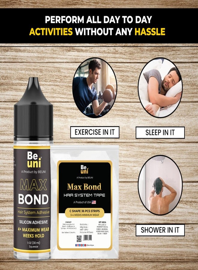 Beuni Max Bond Wig Glue | Hair Replacement Adhesive | Hair Ultra Hold Glue | (Pack of 1 (30 ML)) & Max Bond Hair Adhesive Ultra Hold Wig Patch Waterproof Tape (Max Bond Tape-36pcs Stripes) - Combo - Image 4
