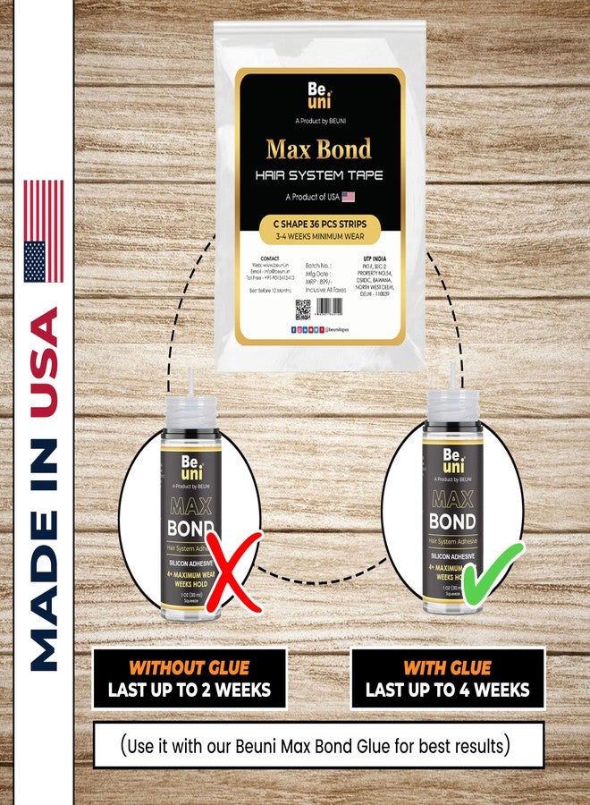 Beuni Max Bond Wig Glue | Hair Replacement Adhesive | Hair Ultra Hold Glue | (Pack of 1 (30 ML)) & Max Bond Hair Adhesive Ultra Hold Wig Patch Waterproof Tape (Max Bond Tape-36pcs Stripes) - Combo - Image 3