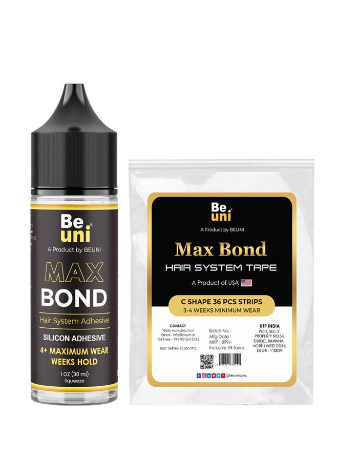 Beuni Max Bond Wig Glue | Hair Replacement Adhesive | Hair Ultra Hold Glue | (Pack of 1 (30 ML)) & Max Bond Hair Adhesive Ultra Hold Wig Patch Waterproof Tape (Max Bond Tape-36pcs Stripes) - Combo - Image 1