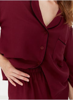 trendyol Burgundy Piping Viscose Woven Pajama Set THMAW21PT0292  - Image 3