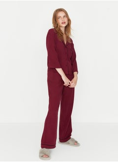 trendyol Burgundy Piping Viscose Woven Pajama Set THMAW21PT0292  - Image 2