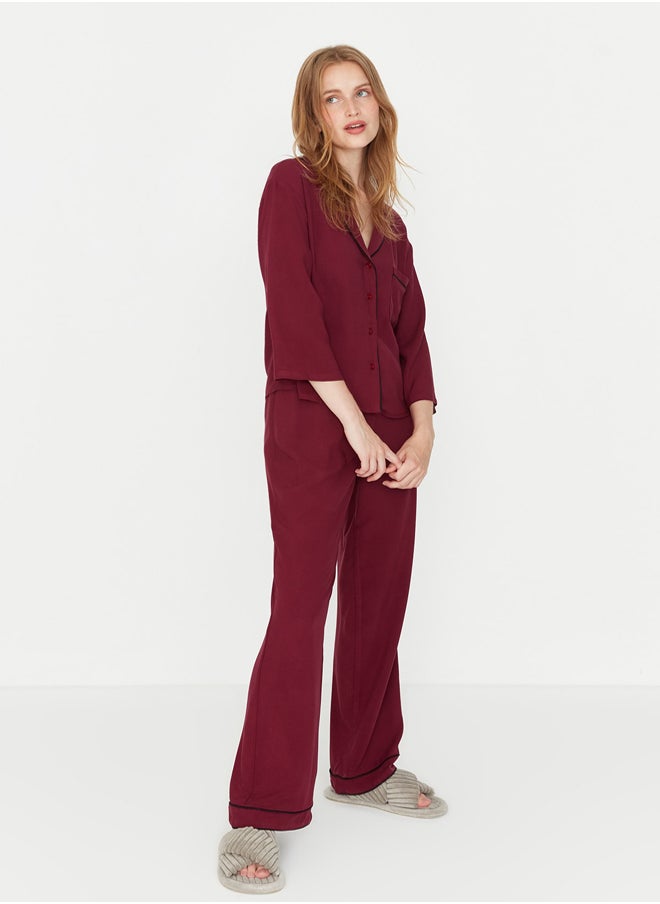 trendyol Burgundy Piping Viscose Woven Pajama Set THMAW21PT0292  - Image 2
